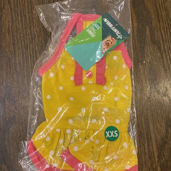 NWT Vibrant Life Dog Dress, Yellow Pink White Polka Dot, XSmall up to 10 pounds - Picture 5 of 6